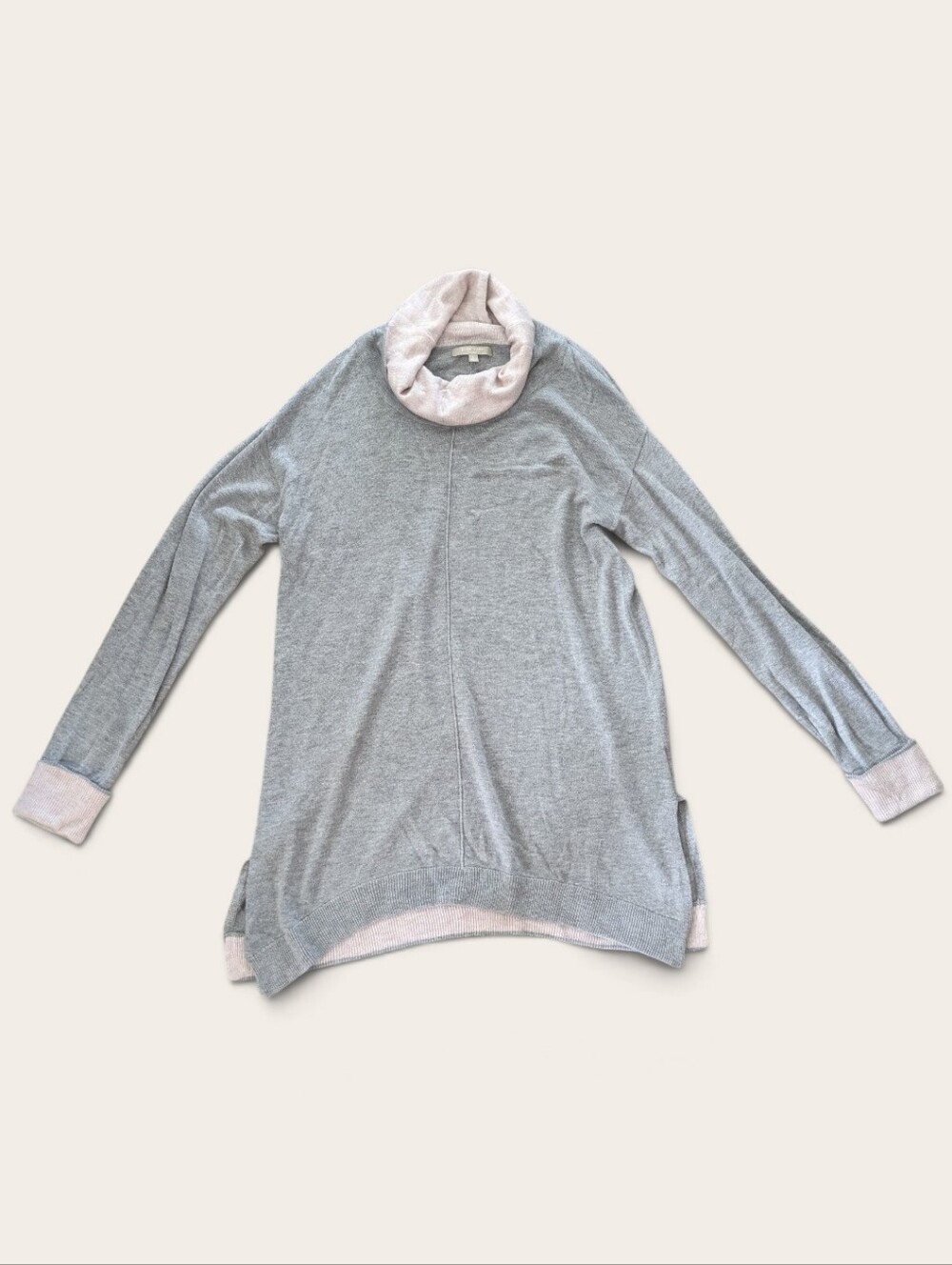 Joan Vass Womens Quiet Luxury Cashmere Blend Gray Turtle Neck Tunic Sweater Sz L